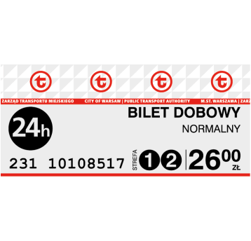Bilety ZTM Dobowy Normalny 1+2 (26,00) 10szt