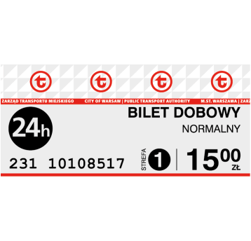 Bilety ZTM Dobowy Normalny strefa 1 (15,00) 10szt